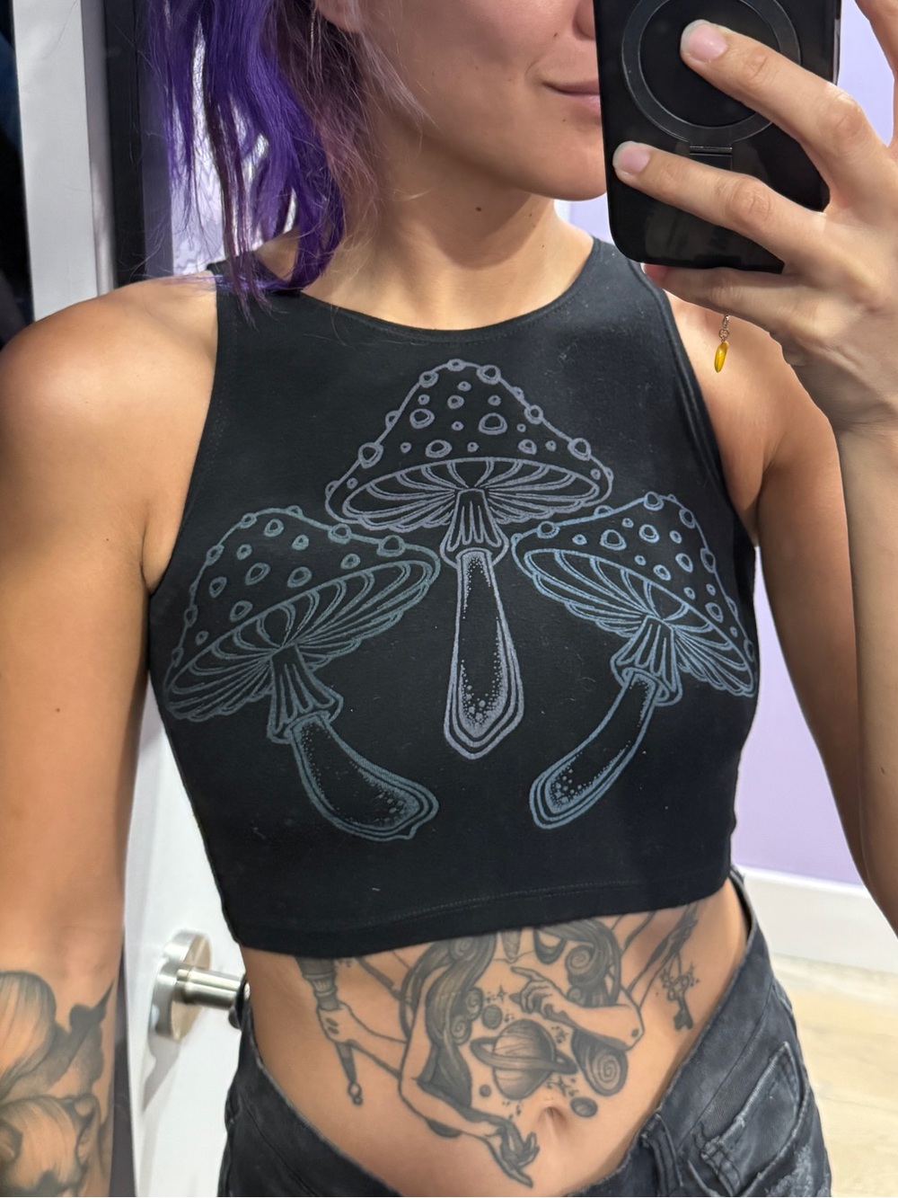 Uriah Clear Light Mushroom Screenprint Cropped Tank Top